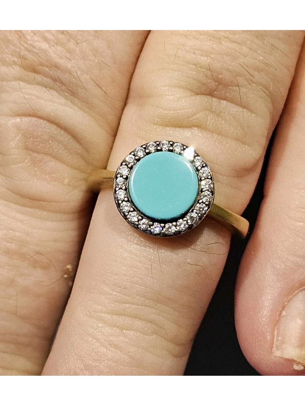 Rare Freida Rothman Turquoise Matte Gold 925 Sterling Silver Black Ring Sz 6